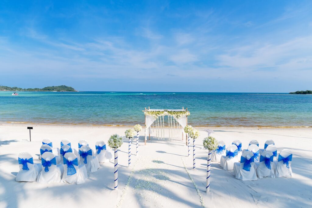 Destination beach wedding venue setting for small size wedding