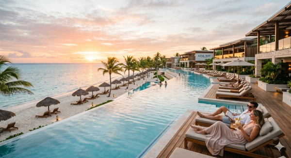 Travel Envy all-inclusive offers guide showing a luxury beachfront resort experience for stress-free travel planning.