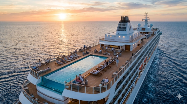 Travel Envy best time cruise deals guide featuring luxury cruise sailing at sunset