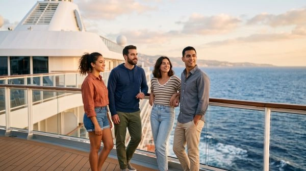 Young Druze Cruise waitlist travelers gathering on a cruise ship deck